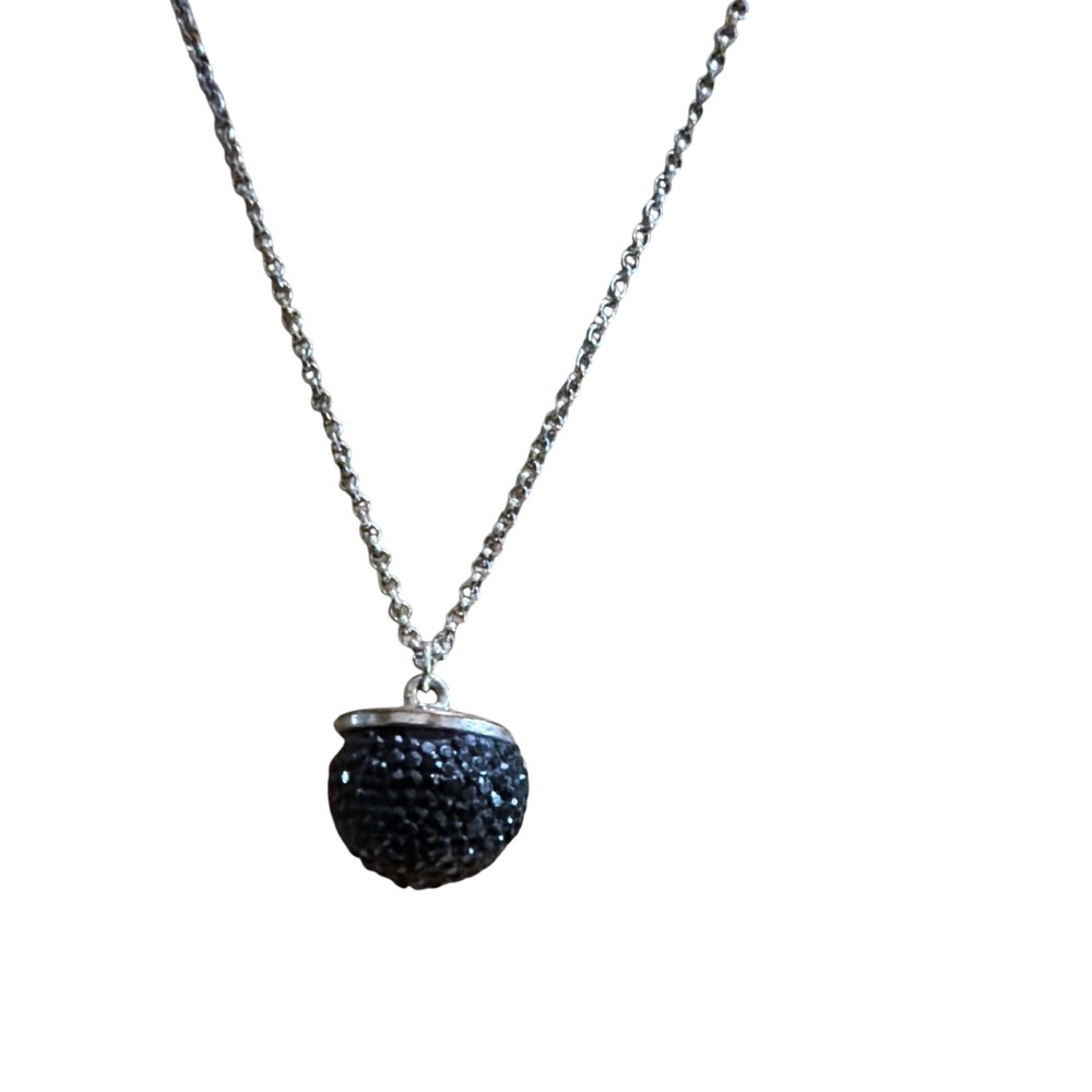 Silver Tone Black Pavé Crystal Sphere Orb Pendant Necklace Adjustable